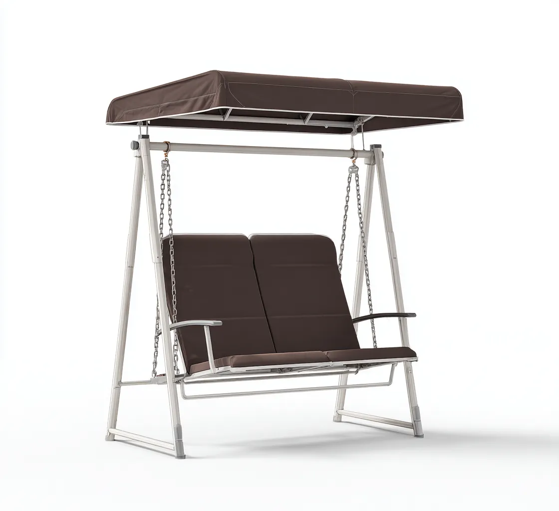 Chaise suspendue-métal-tissu-166x121x161 cm-marron-blanc-style extérieur-Styleero