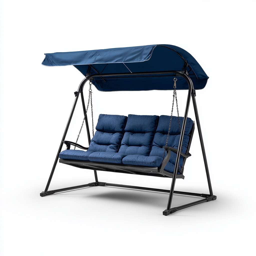 Chaise suspendue - métal-tissu - 192x129x169 cm - bleu foncé - moderne-Styleero