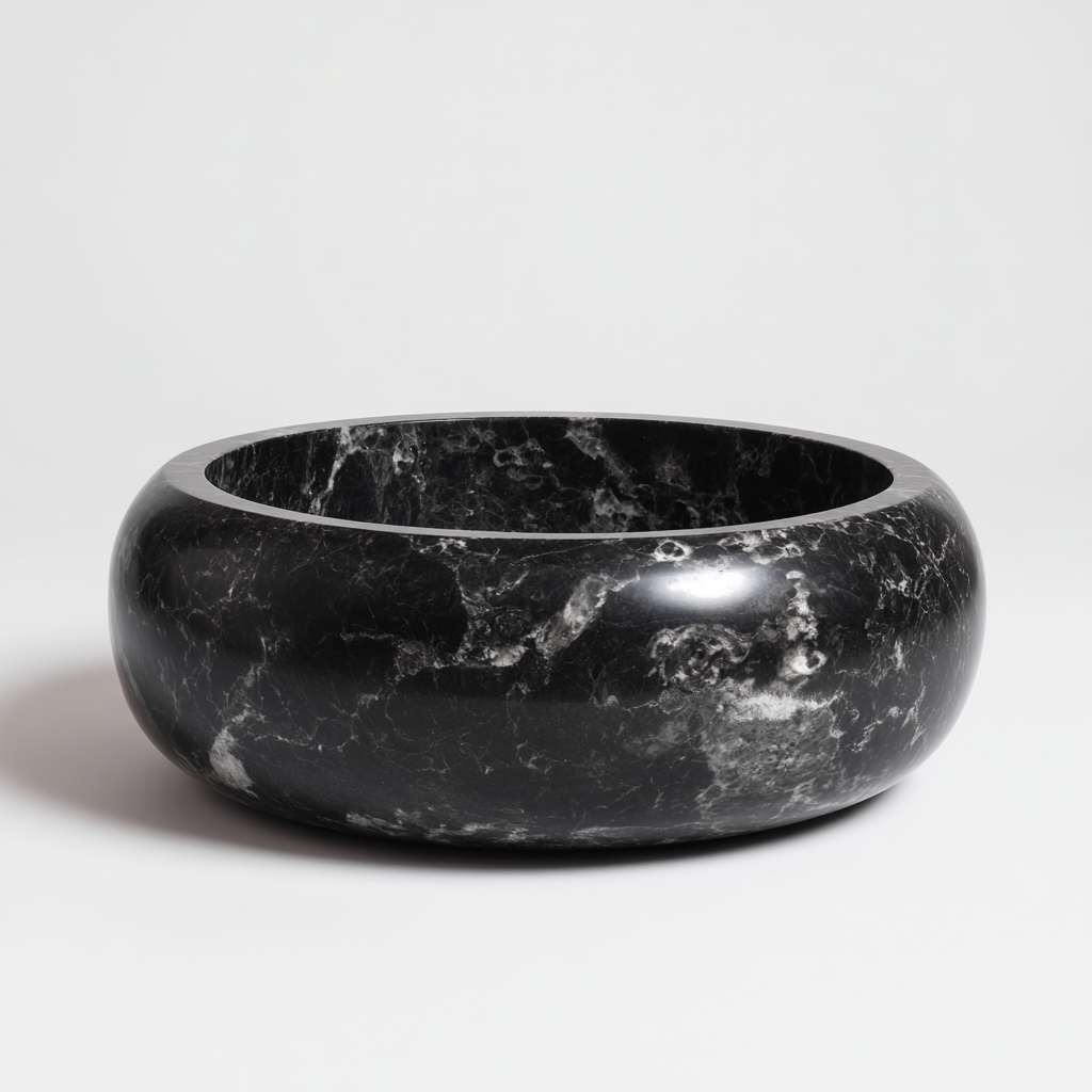 Lavabo - marbre naturel - 47x47x16 cm - noir marbré - design contemporain-Styleero