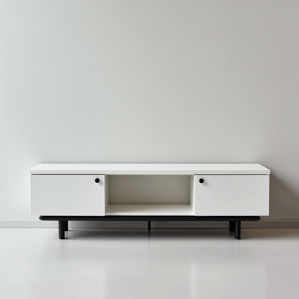 Meuble TV-bois-MDF-140x36x42 cm-blanc-noir-design contemporain-Styleero