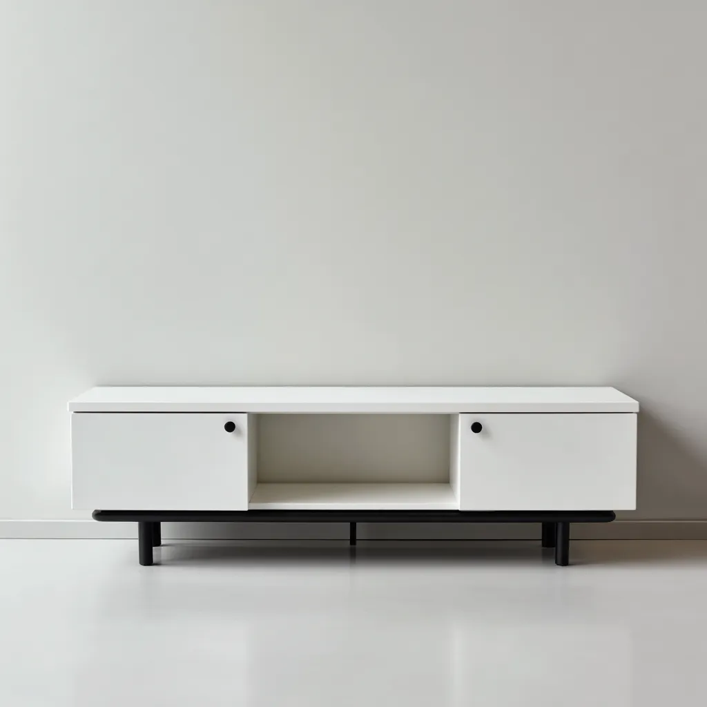 Meuble TV-bois-MDF-140x36x42 cm-blanc-noir-design contemporain-Styleero