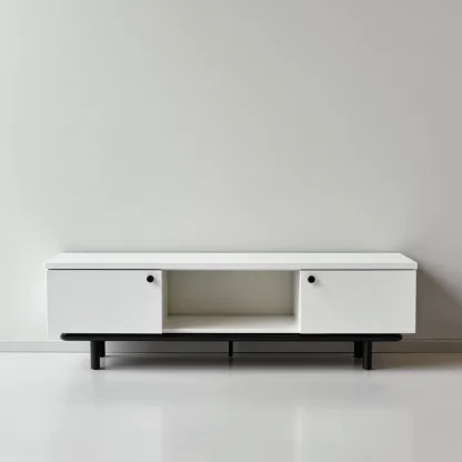 Meuble TV-bois-MDF-140x36x42 cm-blanc-noir-design contemporain-Styleero