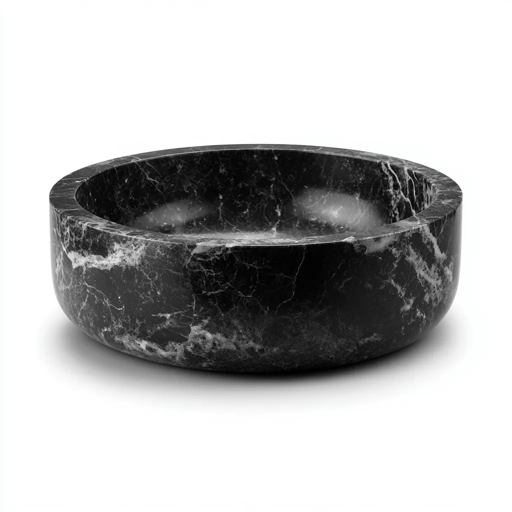 Lavabo - marbre naturel - 45x45x15 cm - noir marbré - design contemporain-Styleero