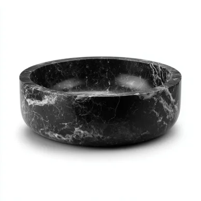 Lavabo - marbre naturel - 45x45x15 cm - noir marbré - design contemporain-Styleero