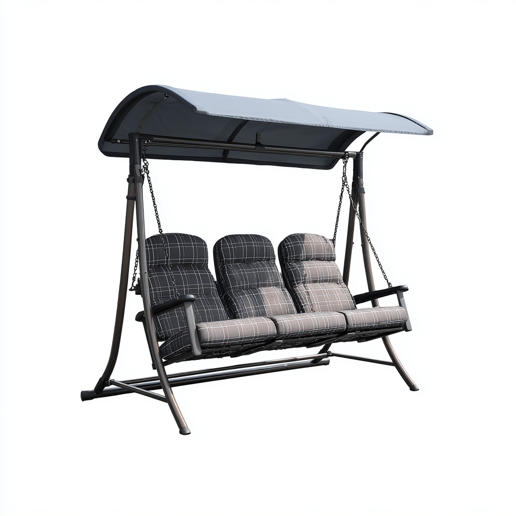Chaise suspendue-métal-tissu-208x138x174 cm-gris-noir-style extérieur-Styleero