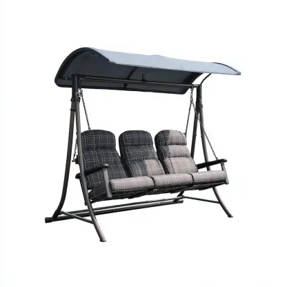 Chaise suspendue-métal-tissu-208x138x174 cm-gris-noir-style extérieur-Styleero