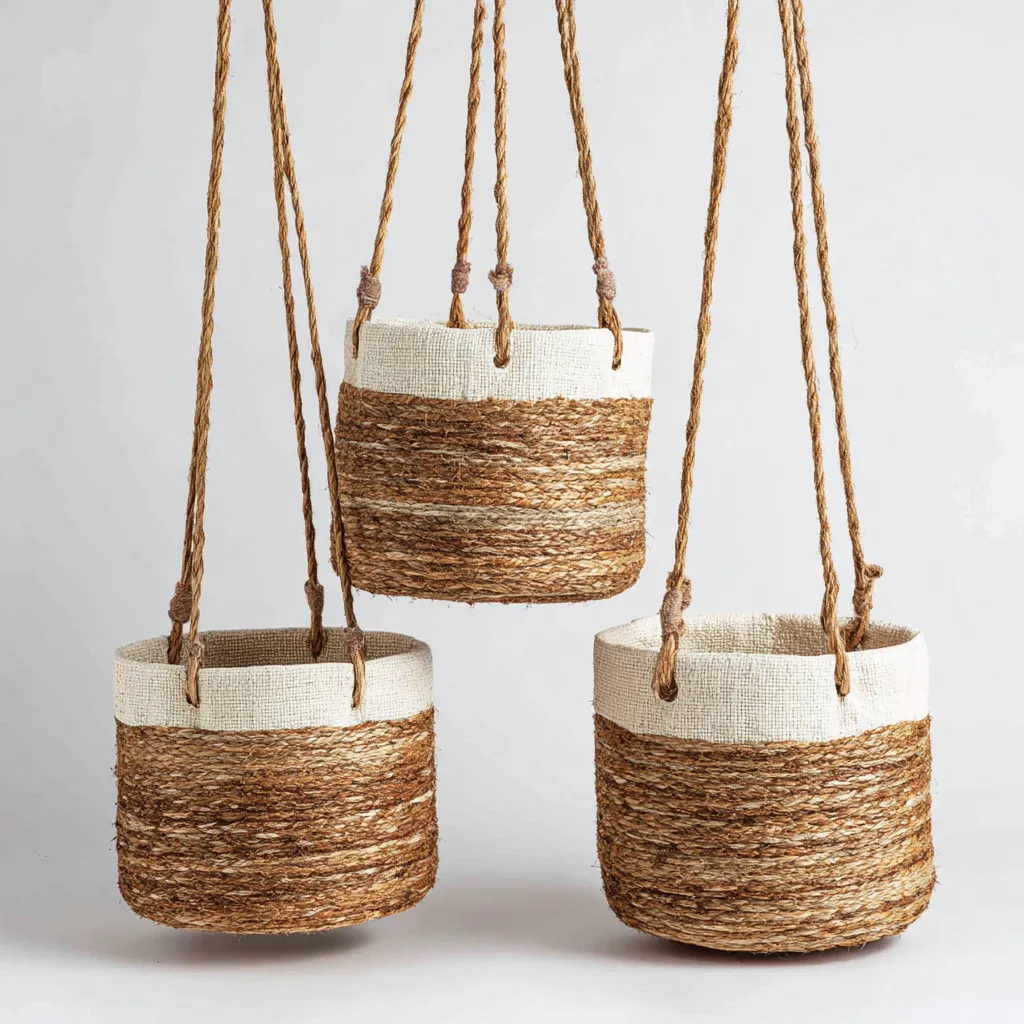 Pots-paille-25x25x27cm - 20x20x23cm - 16x16x19cm-blanc-marron-design naturel-Styleero