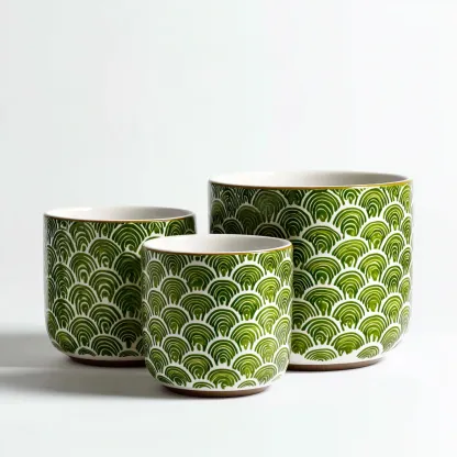 Pots-céramique-28x28x26cm - 22x22x21cm - 14x14x13cm-blanc-vert-style moderne-Styleero