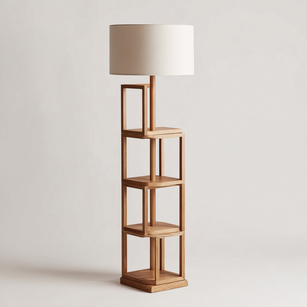 Lampadaire-bois-tissu-39x39x172 cm-chene-blanc-moderne-Styleero