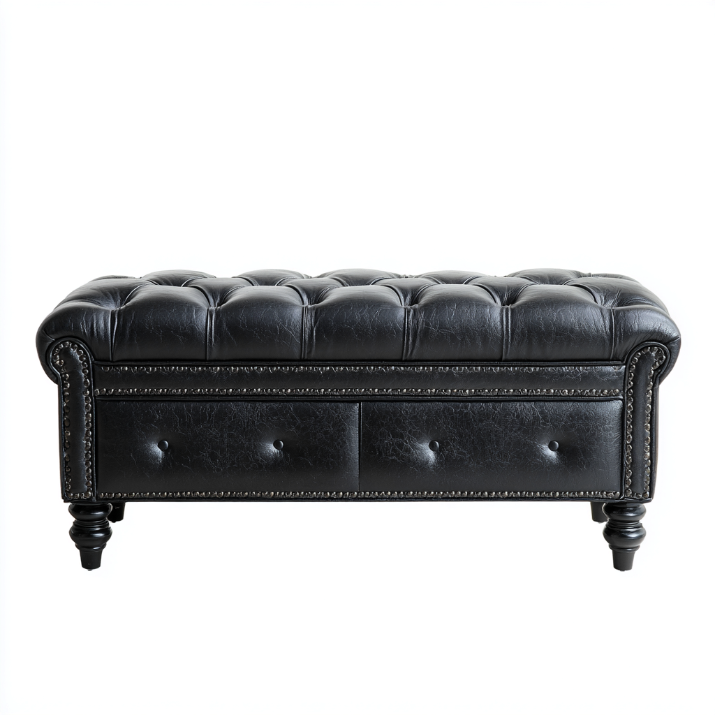 Banc d'entrée - cuir - 110x45x45 cm - noir - style classique-Styleero