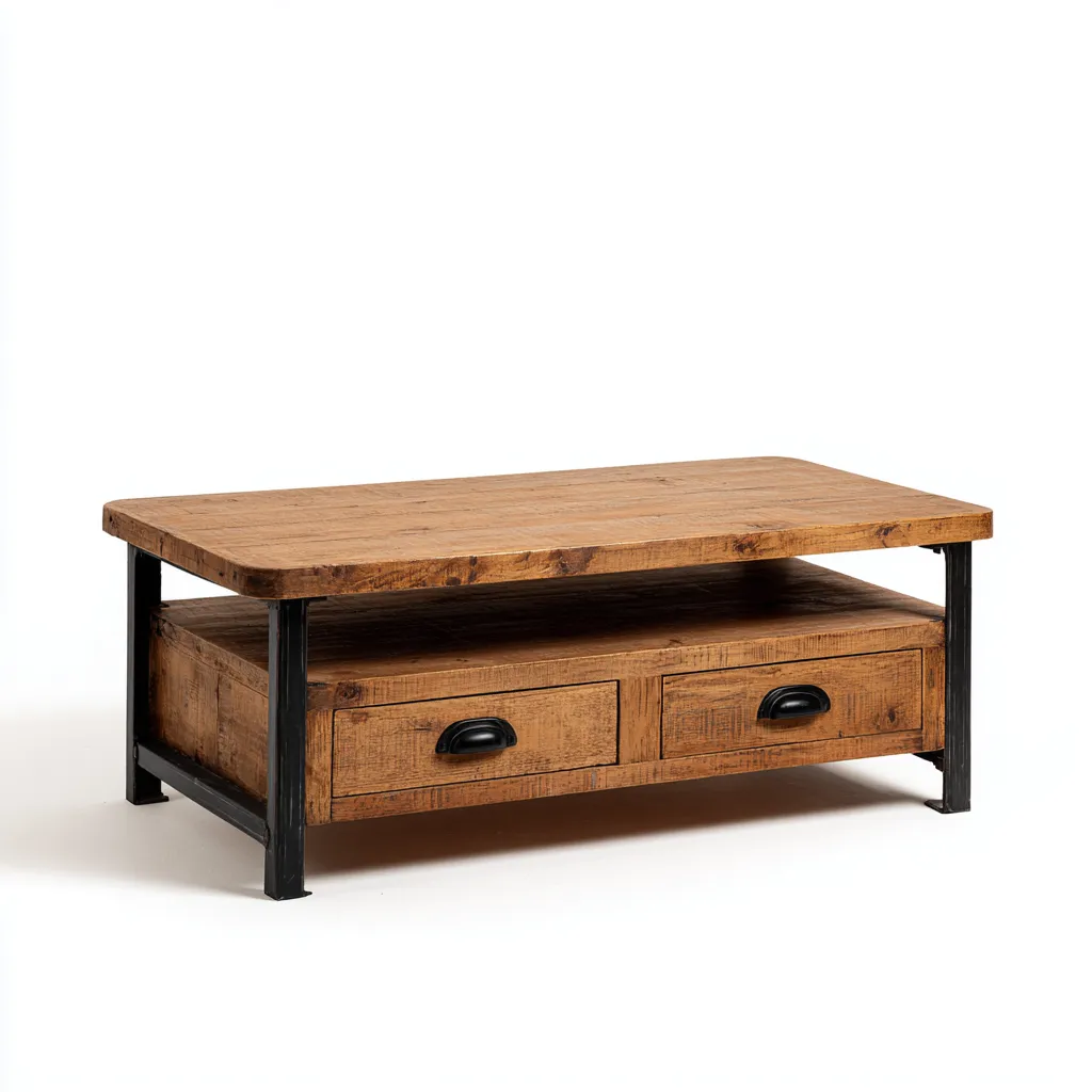 Table basse - bois-métal - 120x60x45 cm - brun-noir - style industriel-Styleero