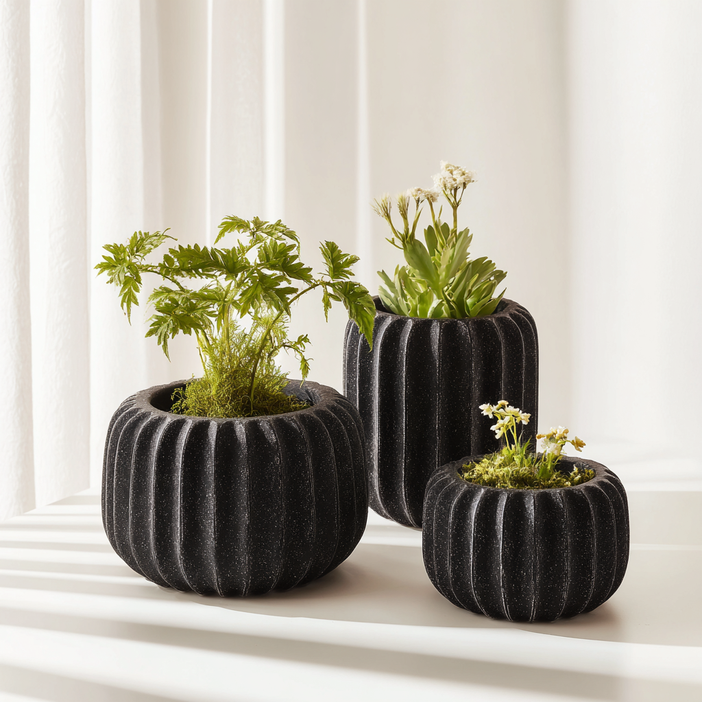Pots-céramique-31x31x21cm - 20x20x26cm - 17x17x15cm-noir-design moderne-Styleero