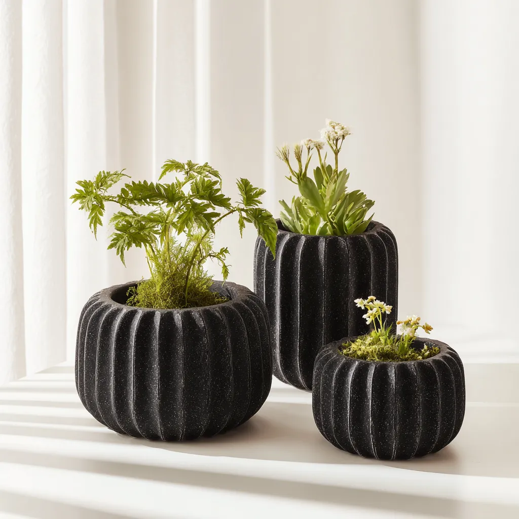 Pots-céramique-31x31x21cm - 20x20x26cm - 17x17x15cm-noir-design moderne-Styleero