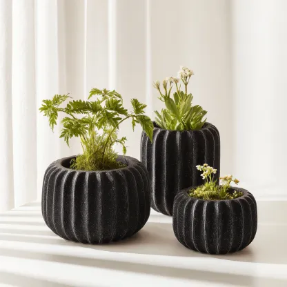 Pots-céramique-31x31x21cm - 20x20x26cm - 17x17x15cm-noir-design moderne-Styleero