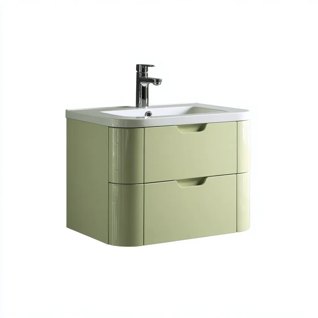 Meuble vasque - bois-résine composite - 70x45x58 cm - vert sauge-blanc - style moderne-Styleero