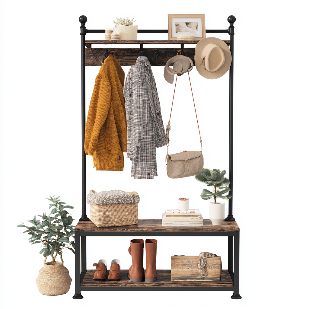 Porte manteau-métal-bois-118x40x178 cm-noir-bois-industriel-Styleero