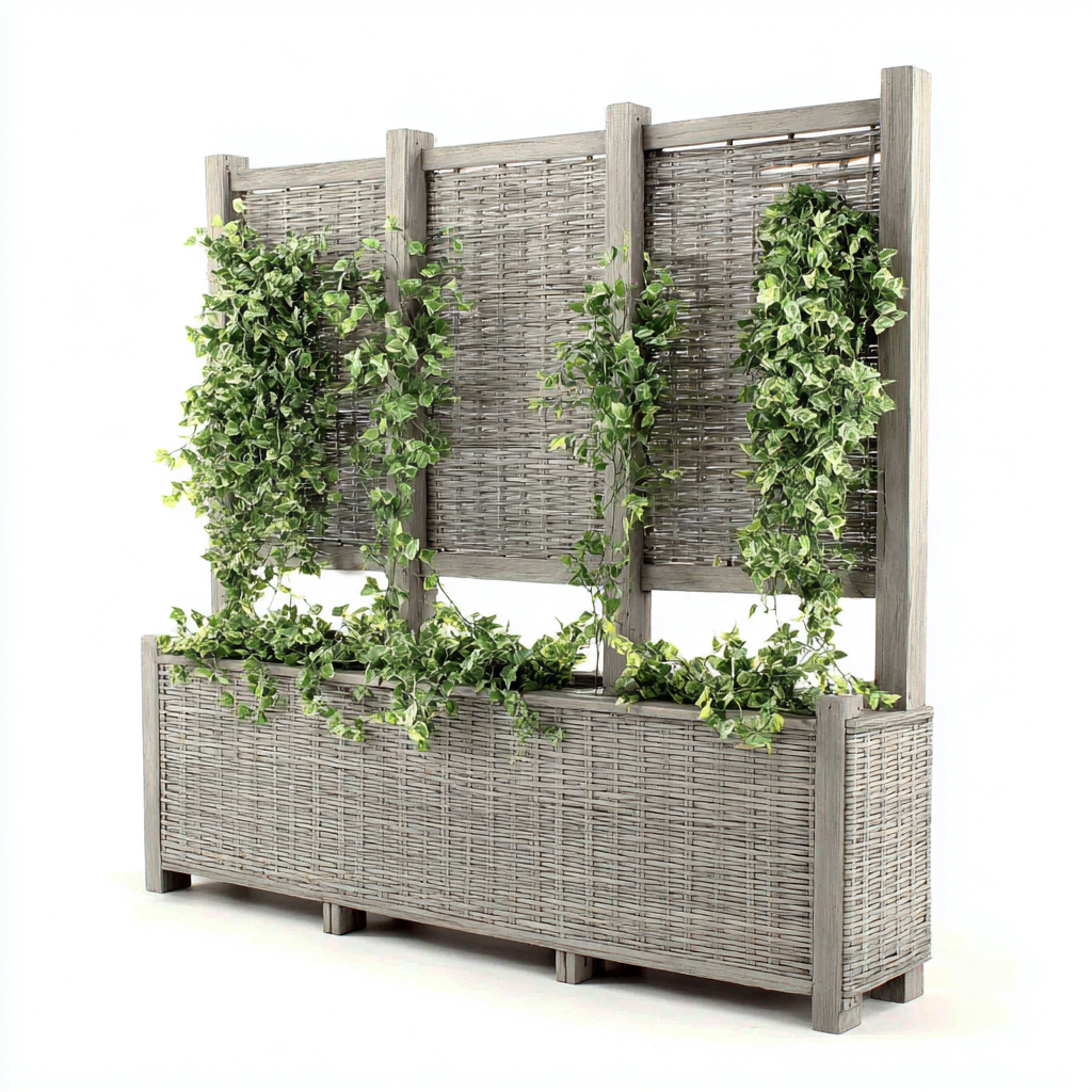 Pots et supports de plantes-bois-rotin-152x42x178 cm-gris-style naturel-Styleero