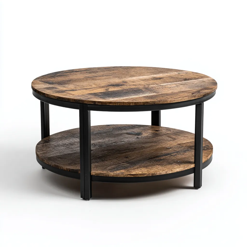 Table basse - bois massif-métal - 85x85x43 cm - brun-noir - style industriel-Styleero