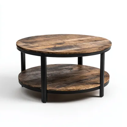 Table basse - bois massif-métal - 85x85x43 cm - brun-noir - style industriel-Styleero