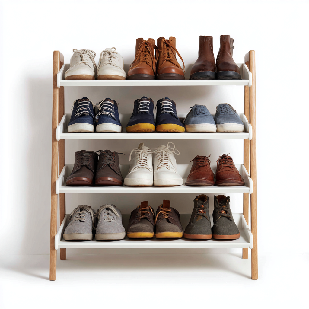 Meuble a chaussures-bois-metal-75x30x92 cm-blanc-bois naturel-style moderne-Styleero