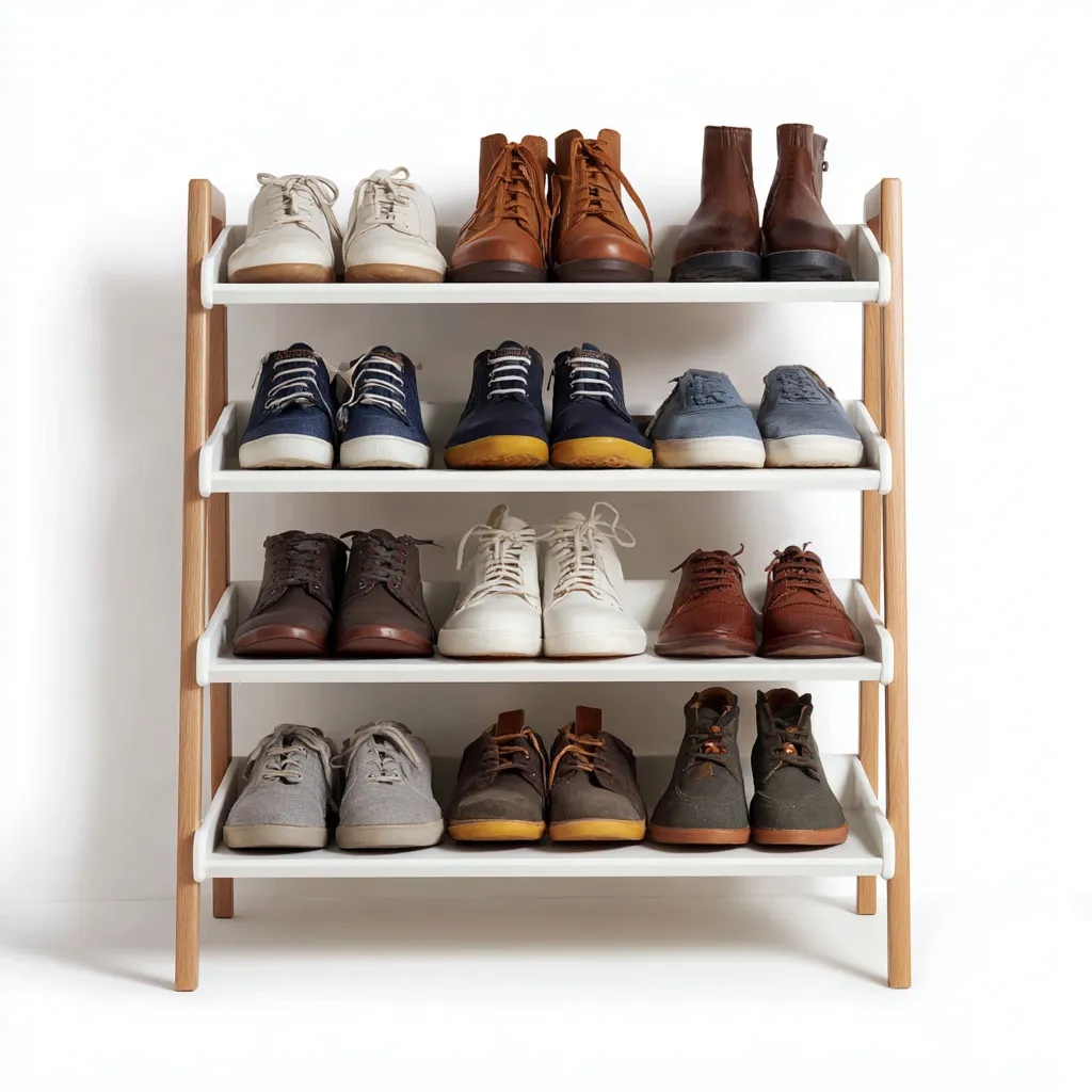 Meuble a chaussures-bois-metal-75x30x92 cm-blanc-bois naturel-style moderne-Styleero