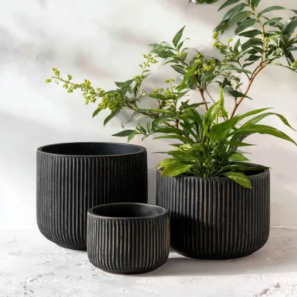 Pots-céramique-30x30x25cm - 25x25x22cm - 18x18x15cm-noir-design moderne-Styleero