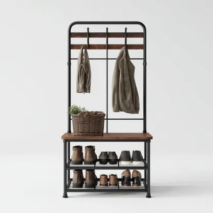 Porte manteau-métal-bois-116x38x171 cm-noir-bois-industriel-Styleero