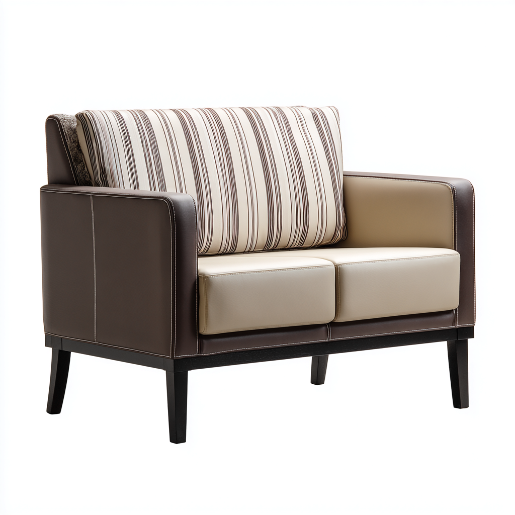 Canapé 2 places-similicuir-mousse-tissu-150x78x88 cm-marron-beige-design contemporain-Styleero