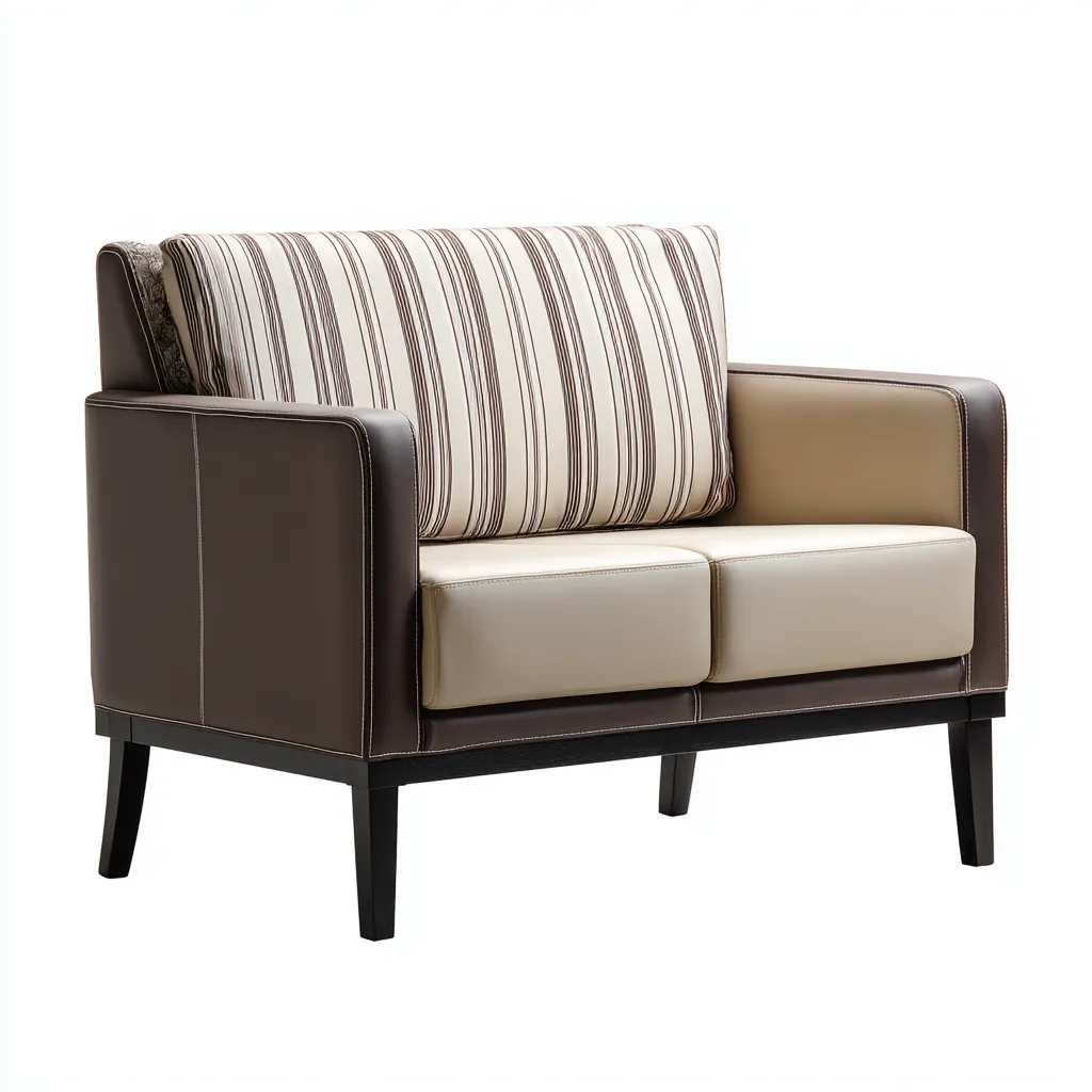 Canapé 2 places-similicuir-mousse-tissu-150x78x88 cm-marron-beige-design contemporain-Styleero