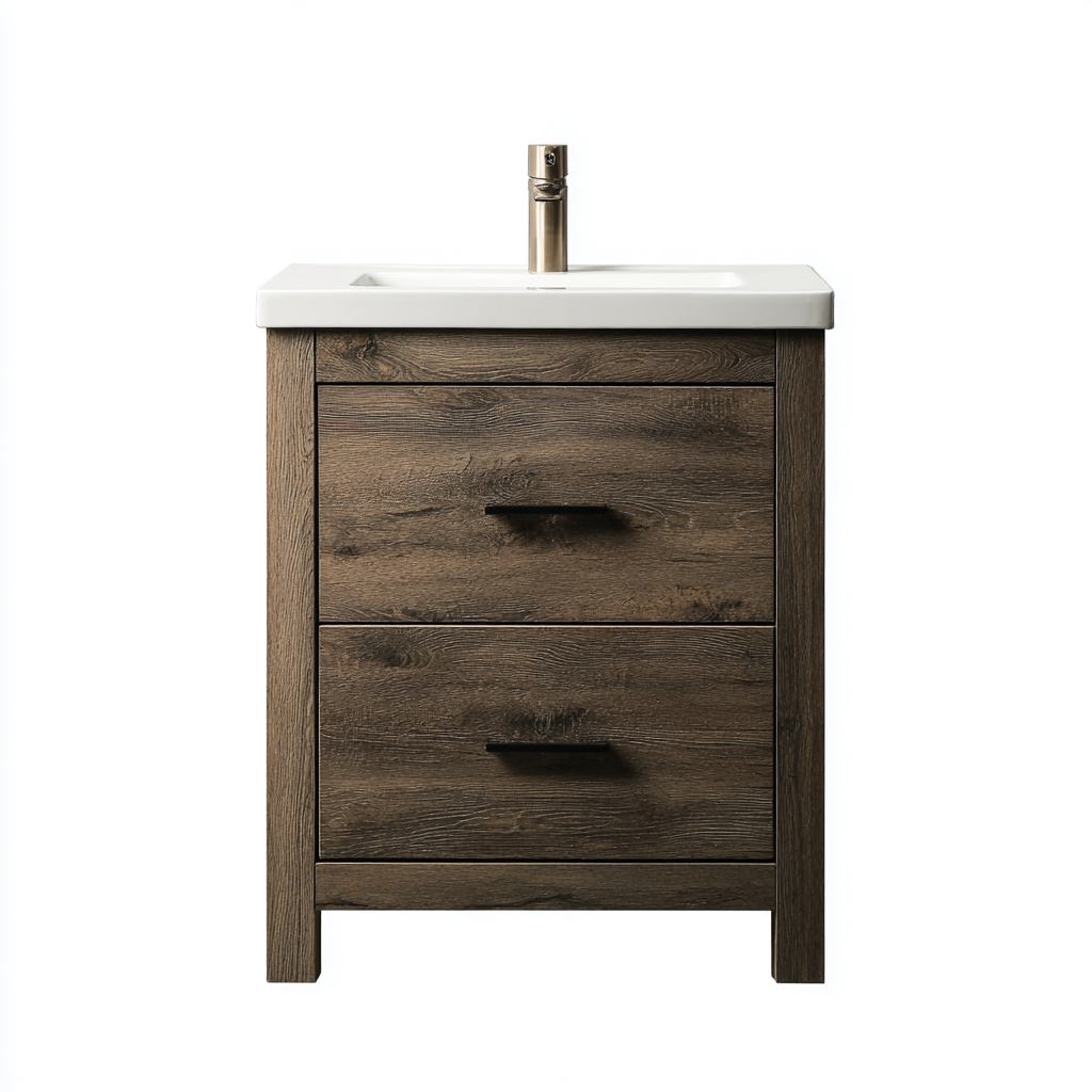 Meuble vasque - bois-résine composite - 65x47x82 cm - chêne foncé-blanc - style rustique-Styleero