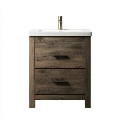 Meuble vasque - bois-résine composite - 65x47x82 cm - chêne foncé-blanc - style rustique-Styleero