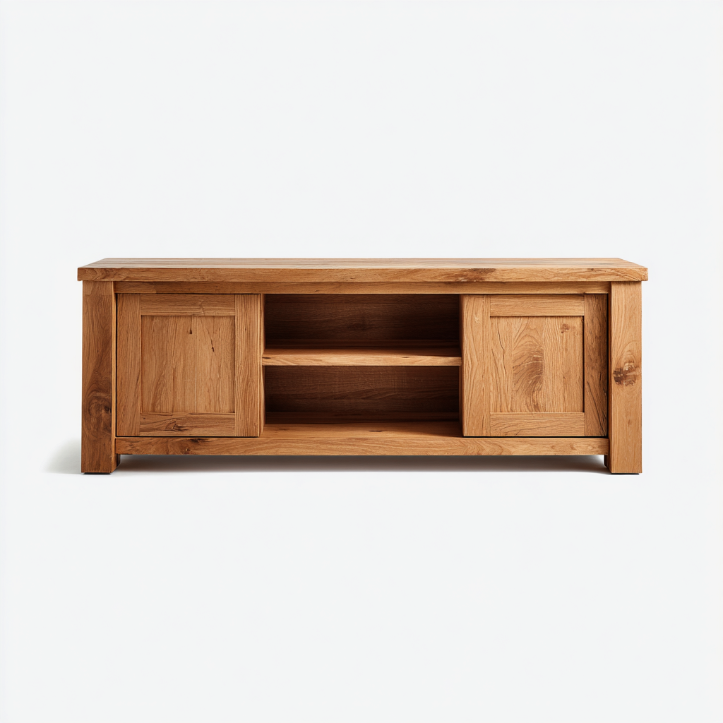 Meuble TV - chêne-massif - 155x44x53 cm - Bois naturel - style rustique-Styleero