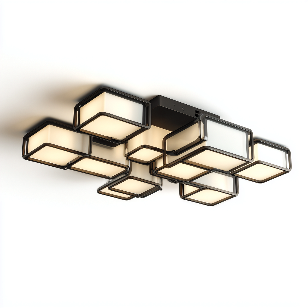 Plafonnier-metal-verre-85x58x16 cm-noir-blanc-moderne-Styleero