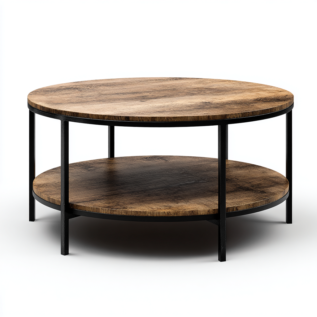 Table basse - bois massif-métal - 90x90x44 cm - brun-noir - style industriel-Styleero