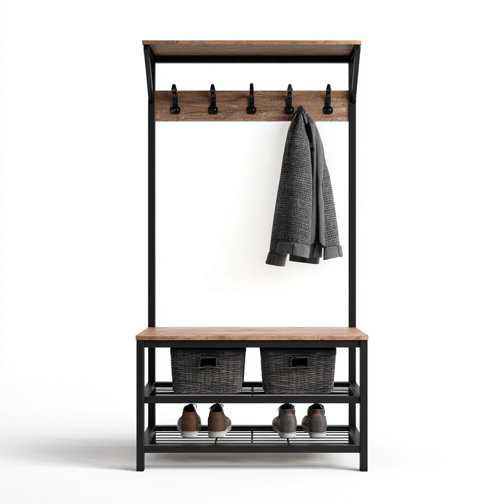 Porte manteau-métal-bois-120x40x181 cm-noir-bois-industriel-Styleero