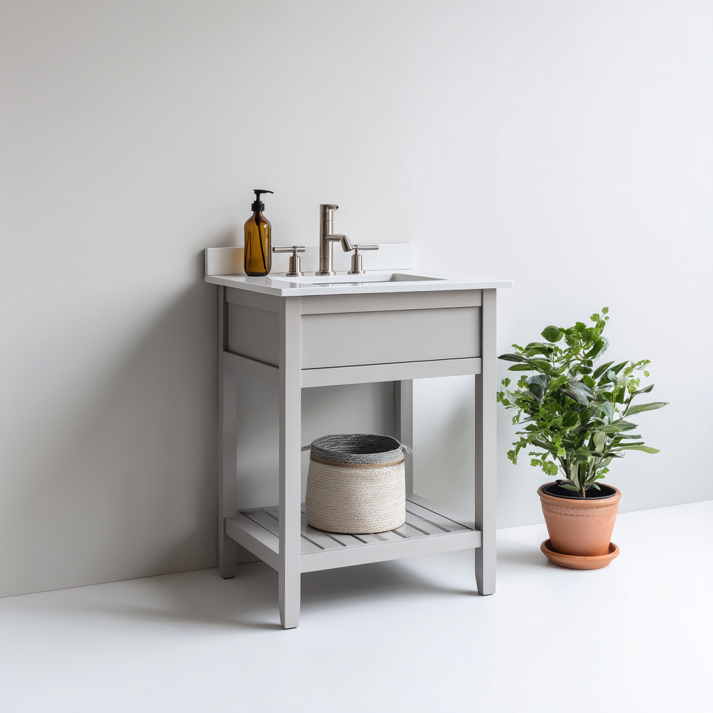 Meuble vasque - bois-résine composite - 70x45x88 cm - gris-blanc - style rustique-Styleero