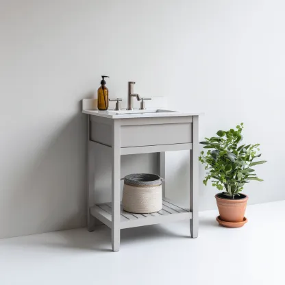 Meuble vasque - bois-résine composite - 70x45x88 cm - gris-blanc - style rustique-Styleero