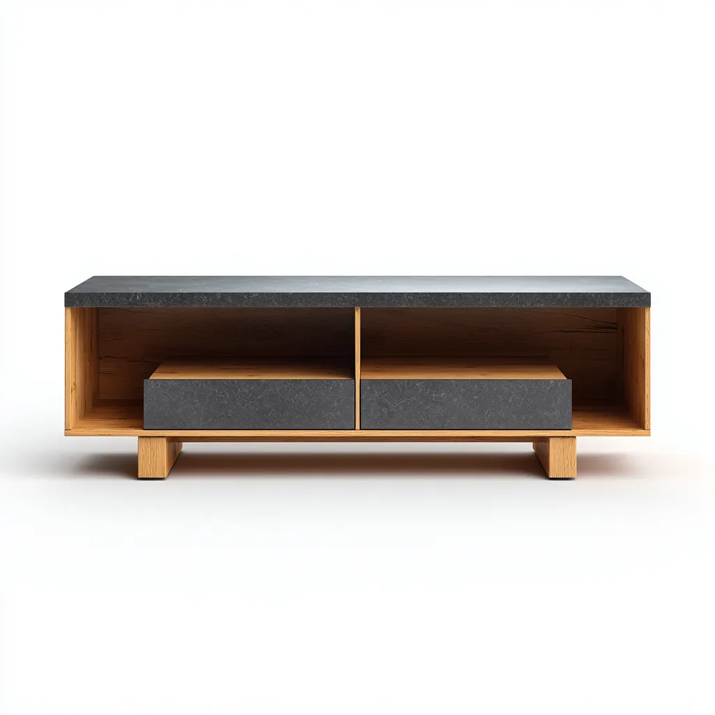 Meuble TV - bois-ceramique - 158x38x47 cm - Noir-Bois naturel - style industriel-Styleero