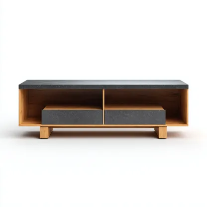 Meuble TV - bois-ceramique - 158x38x47 cm - Noir-Bois naturel - style industriel-Styleero