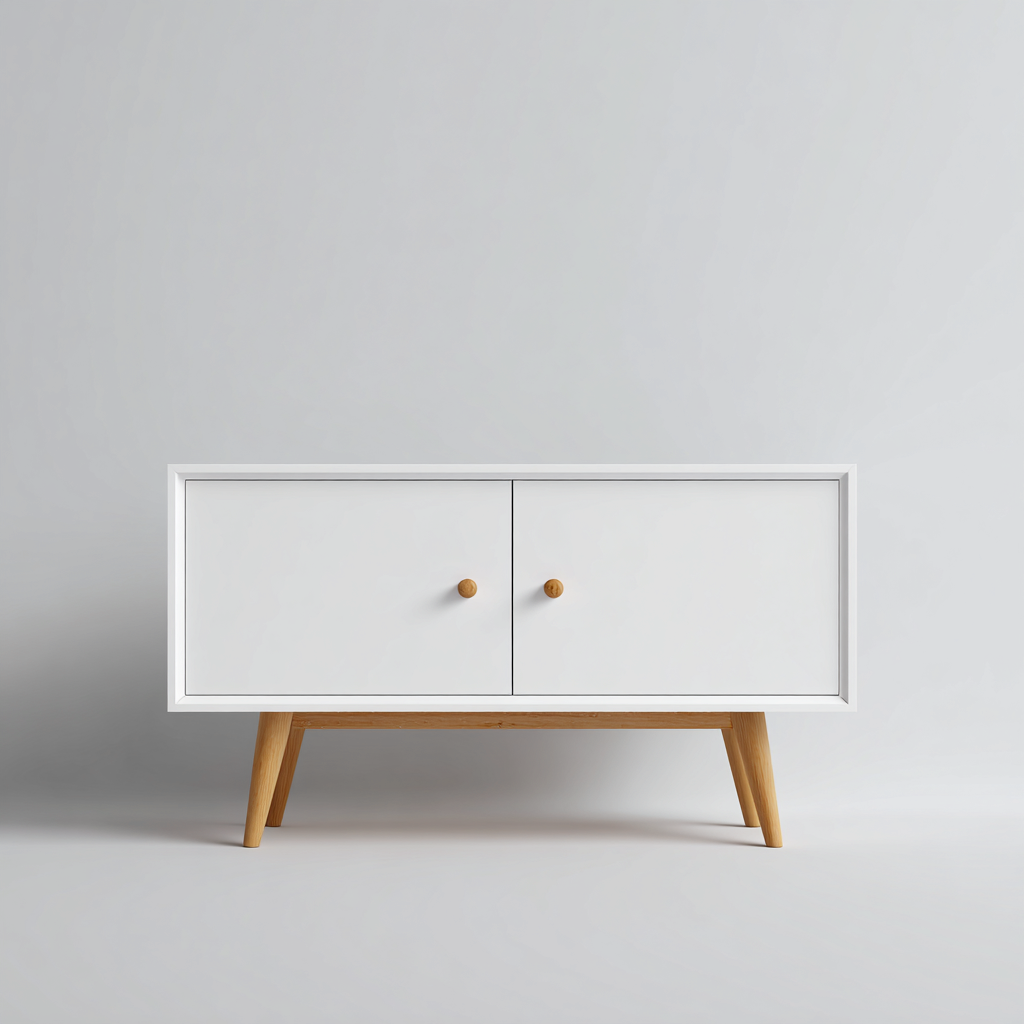 Meuble TV-bois-MDF-115x35x49 cm-blanc-bois naturel-design scandinave-Styleero