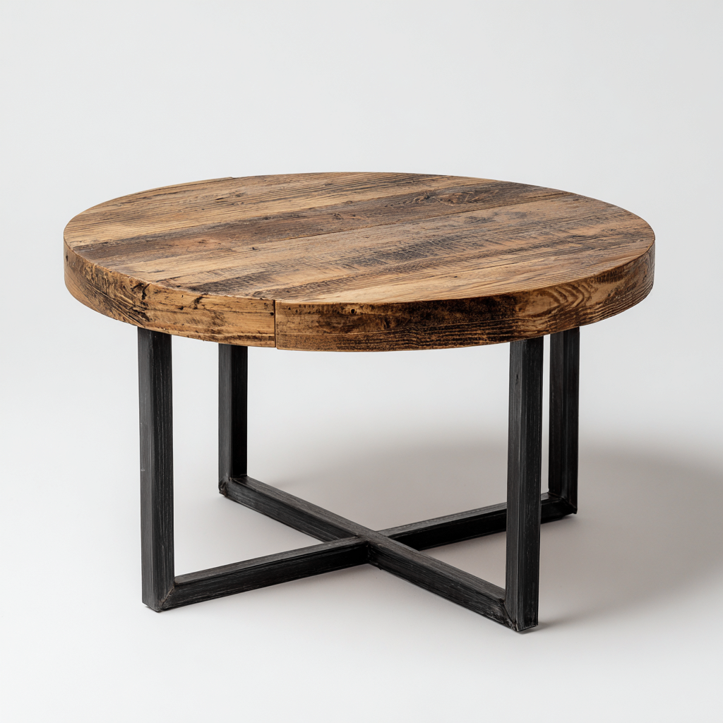 Table basse - bois-métal - 92x92x45 cm - brun-noir - style industriel-Styleero