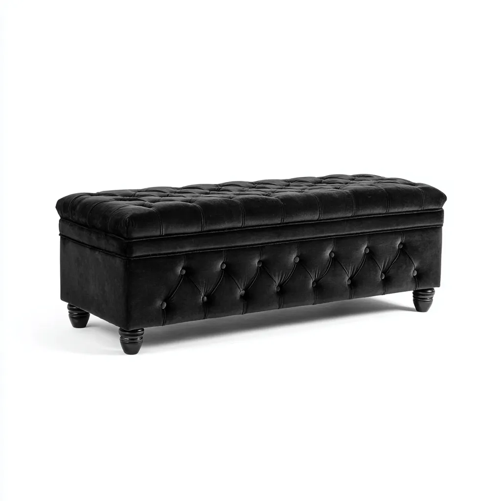 Banc d'entrée - velours - 110x40x45 cm - noir - style classique-Styleero