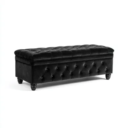 Banc d'entrée - velours - 110x40x45 cm - noir - style classique-Styleero