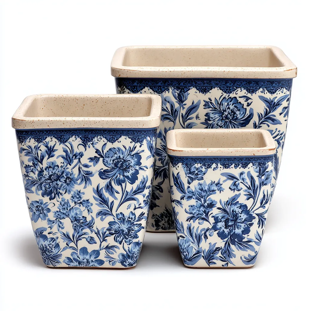 Pots-ceramique-32x23x30cm - 26x19x25cm - 19x14x18cm-blanc-bleu-style classique-Styleero