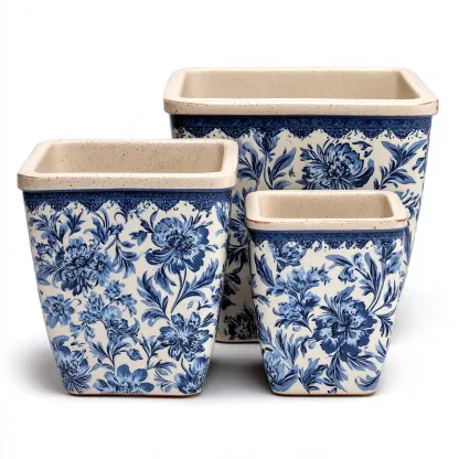 Pots-ceramique-32x23x30cm - 26x19x25cm - 19x14x18cm-blanc-bleu-style classique-Styleero