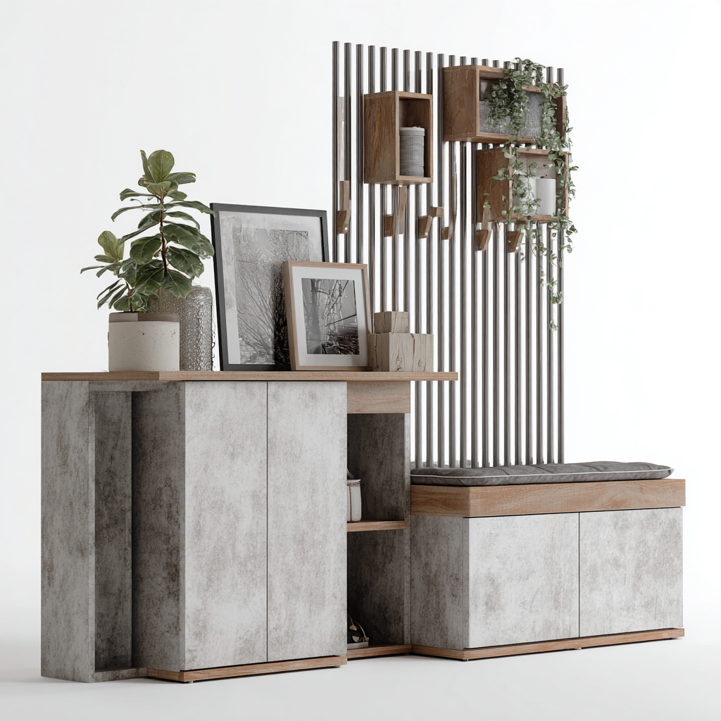 Porte manteau-bois-mdf-métal-156x42x178 cm-gris-bois-nordique-Styleero