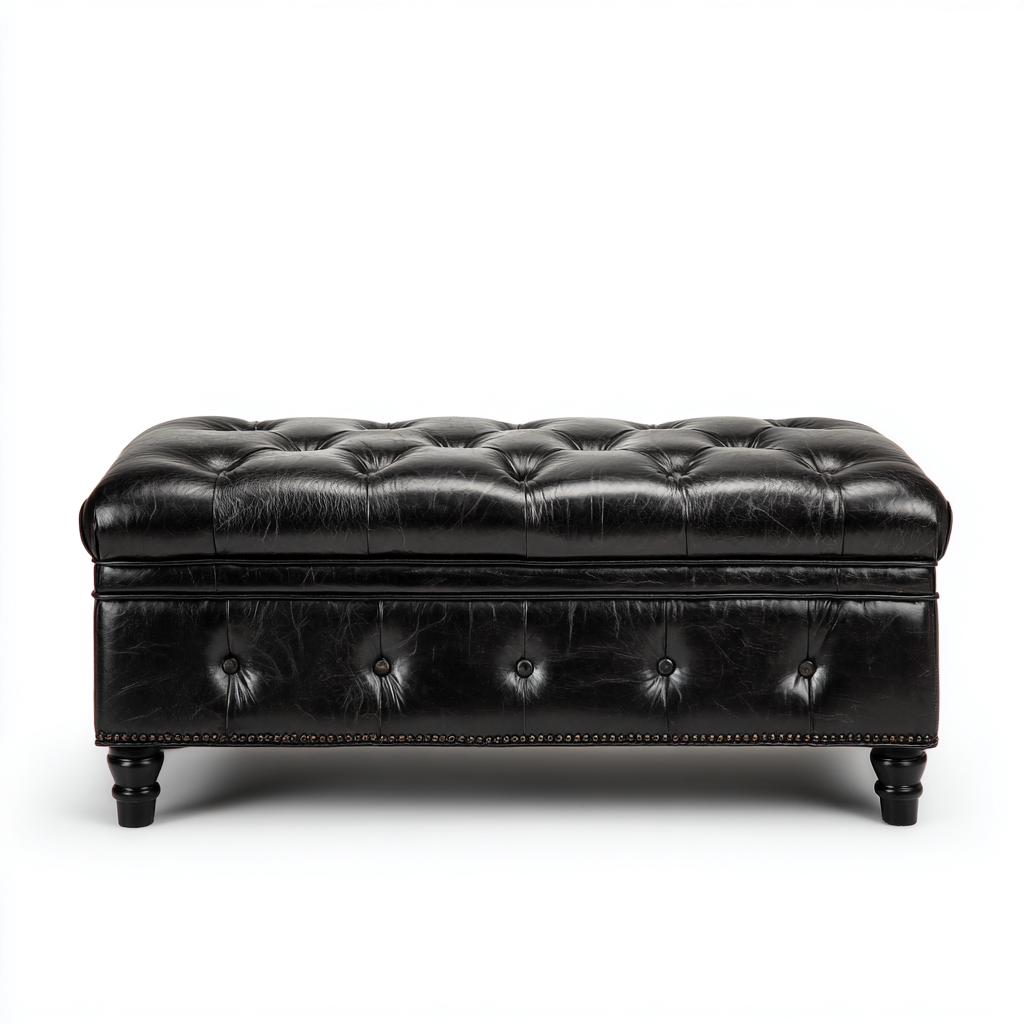 Banc d'entrée - cuir - 110x45x45 cm - noir - style classique-Styleero