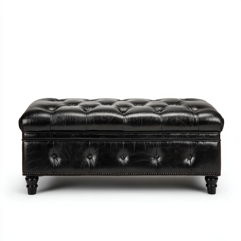Banc d'entrée - cuir - 110x45x45 cm - noir - style classique-Styleero