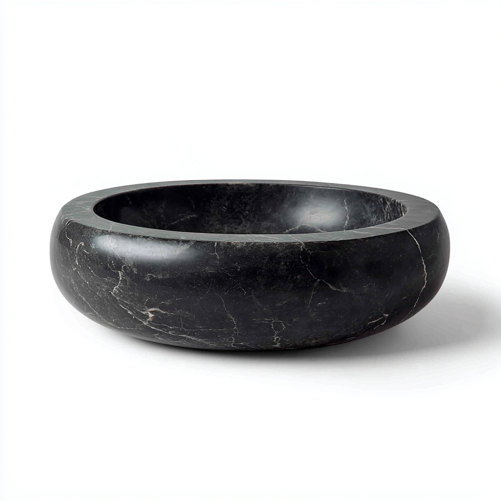 Lavabo - marbre naturel - 48x48x15 cm - noir marbré - design contemporain-Styleero