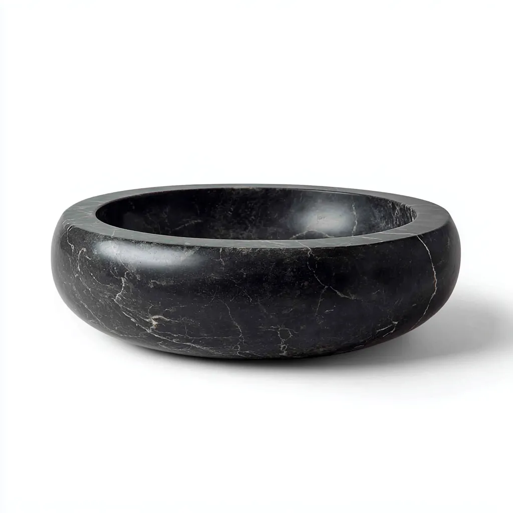 Lavabo - marbre naturel - 48x48x15 cm - noir marbré - design contemporain-Styleero